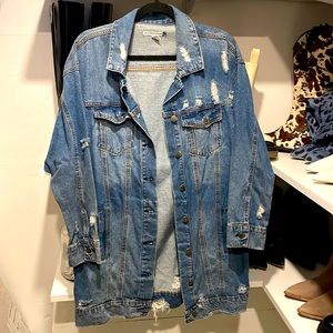Revamped Distressed Oversized Denim jean jacket. Size Medium
